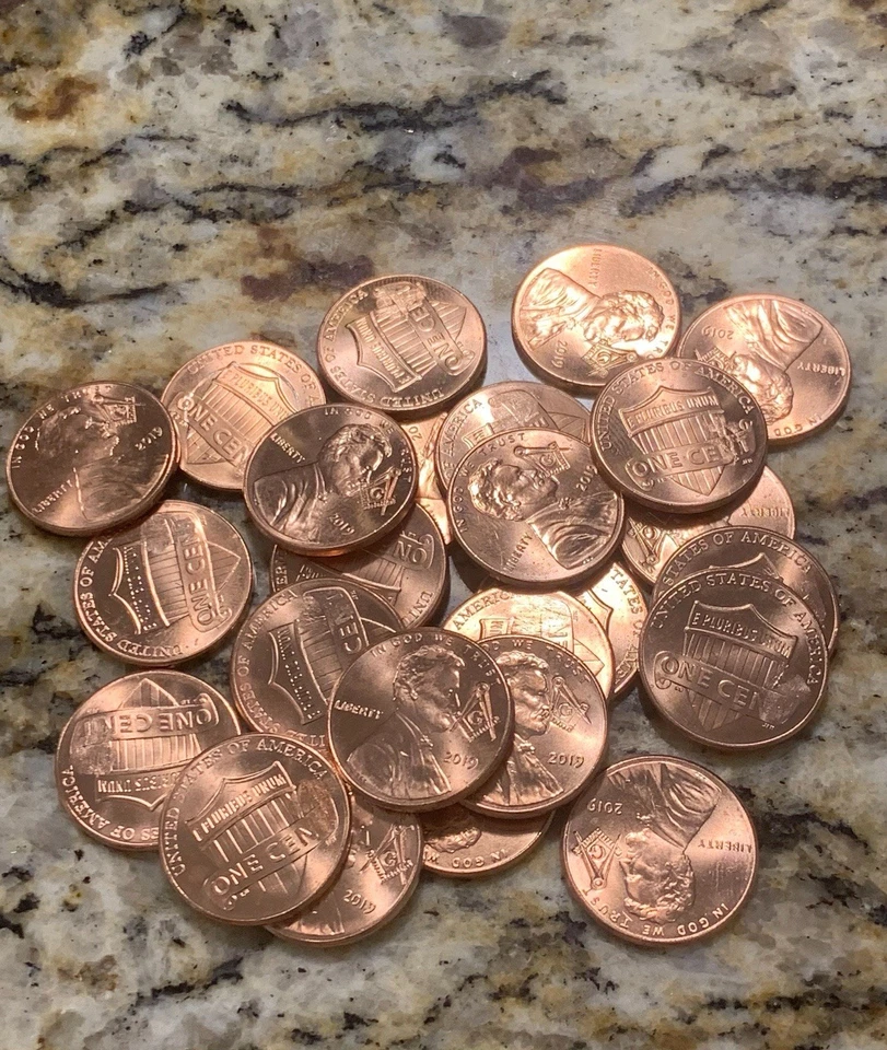 Juego de 25 - Brújula masónica masónica y cuadrado estampado en un centavo Lincoln 2019 Foto 1 de 1