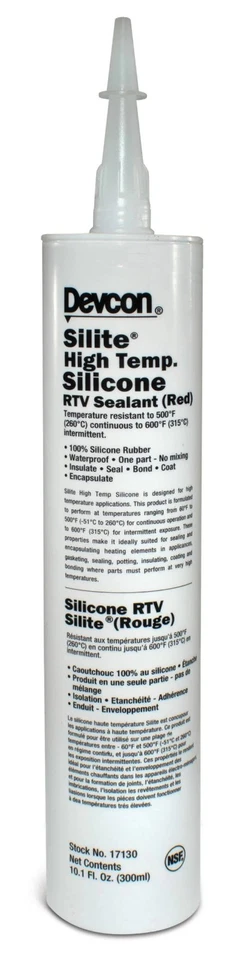 Sellador RTV de silicona de alta temperatura Devcon 17130 Silite, 10,1 oz, cartucho, rojo Foto 1 de 1