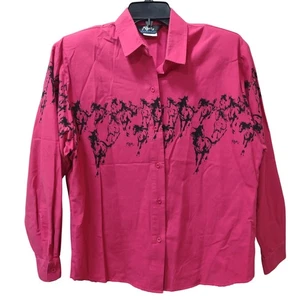 Vtg Roper Womens Western Shirt Large Pink Horse Print Long Sleeve USA Made - Picture 1 of 8