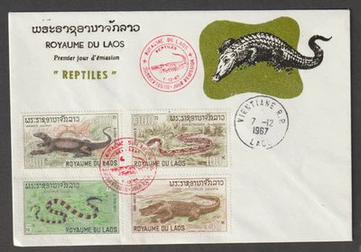 Laos FDC Cover Cachet 1967 Scott 156-159 Animals snakes reptiles - Image 1 of 2
