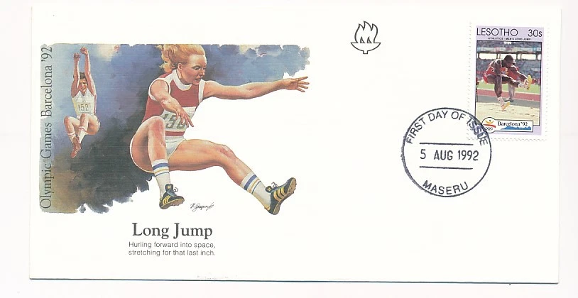 D90013 Long Jump Olympics Barcelona 1992 FDC Lesotho - Image 1 of 1