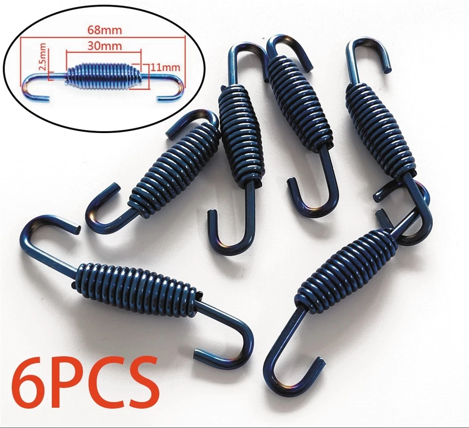 6*Motorcycles 68mm 2.68" Stainless Steel Exhaust Pipe Spring Hook Blue Universal - Image 1 of 4