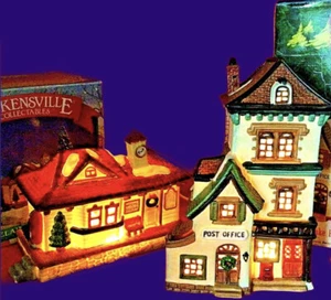 CHRISTMAS VILLAGE TRAIN STATION AND POST OFFICE VINTAGE 1990S LOT OF 2 - Picture 1 of 16