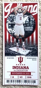 INDIANA HOOSIERS BASKETBALL TICKET STUB 2015-16 BIG 10 CHAMPS - MINT! WATFORD! - Picture 1 of 1