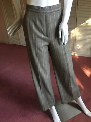 Pantalones de pierna ancha Escada 97 % lana virgen 3 % elastano gris sutil a rayas doradas talla 38 Foto 1 de 4