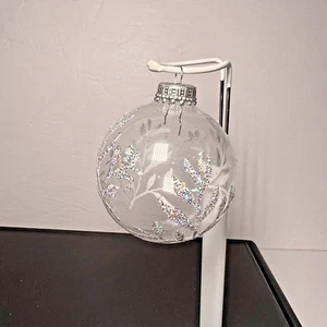 VTG Christmas by Krebs Clear Silver Glitter Floral Glass Ornament - Picture 1 of 4