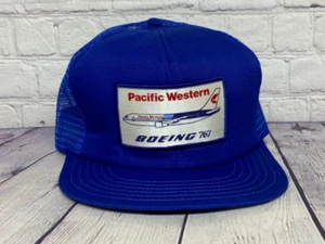 Vintage Pacific Western Boeing 767 Trucker Hat Mesh Cap Snapback Patch Blue - Picture 1 of 6