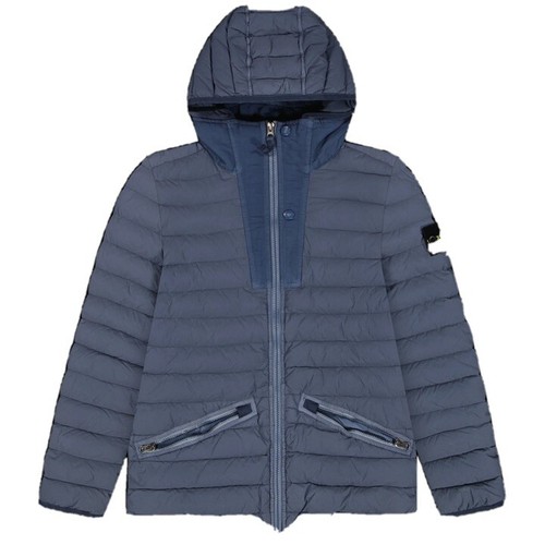 Piumino Stone Island tinto in capo telaio tessuto blu medio giacca cappotto