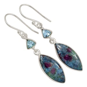 Natural Ruby In Kyanite & Blue Topaz 925 Silver Earrings Jewelry ALLE-17743 - Picture 1 of 1