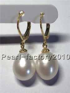 Pendientes naturales AAA 9-8 mm Mar del Sur Blanco Perla 14K ORO AMARILLO - Imagen 1 de 2