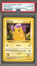 1999 Pokemon Game Shadowless 58/102 Red Cheeks Pikachu PSA 10 Gem Mint