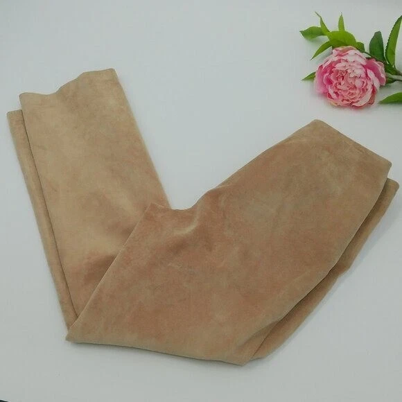 Pantalones de gamuza de cuero para mujer APOSTROPHE 10 beige pierna recta forrados cremallera y gancho Foto 1 de 4