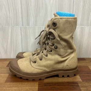Palladium Womens Boots 5.5 Tan Canvas Combat Mid Calf Utility Lace Up Rubber - Picture 1 of 8
