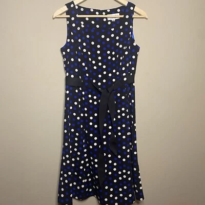 Studio I Petite Dress Size 6P Black Polka Dot Sleeveless Waist Tie Unlined Read - Image 1 of 4