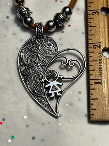 NWOT Heart w Person Pendant on Portuguese Cork Necklace 15 Inches Portugal - Picture 1 of 13