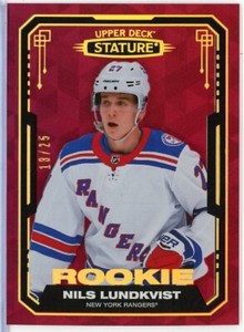 2021-22 Upper Deck Stature Design Variant Red #144 Nils Lundkvist RC /25