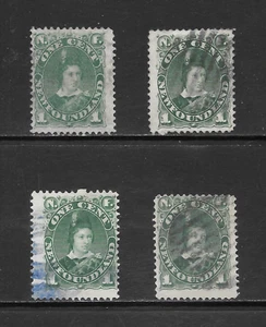 NEWFOUNDLAND SCOTT 45 USED FINE x 4 - 1897 1c GREEN PRINCE OF WALES ISSUES - Picture 1 of 2