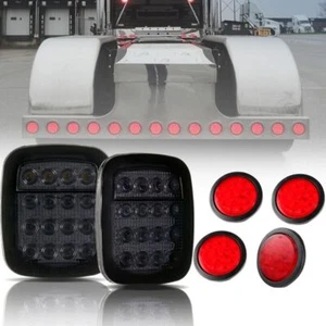 Trailer Smoked LED Tail Light +4PCS Round Stop Brake Lamp For Semi Truck - Picture 1 of 12