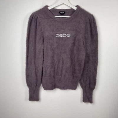 bebe Sweater Womens X Large Purple Cozy Fuzzy Soft Sequin Semi Crop 90s Y2K - Image 1 of 4