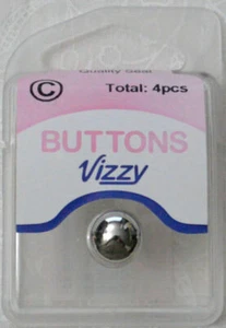 Vizzy Metal Buttons (Style 31) Dome, Shanked, Pack of 4, 11mm SILVER TONE - Picture 1 of 1