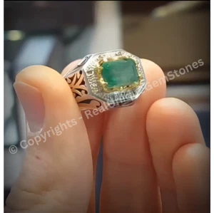 Natural Mens Emerald Ring Handmade 925 Sterling Silver Emerald Ring Top Quality - Picture 1 of 3
