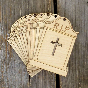 10x Wooden Grave Stone Fancy Cross Craft Shape 3mmPly Halloween Decoration Death - Picture 1 of 3