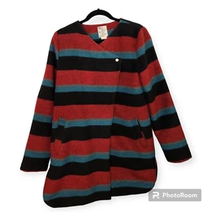 Tulle Multicolor Striped Two Button Snap Closure Car Coat With Pockets Size L - Picture 1 of 5