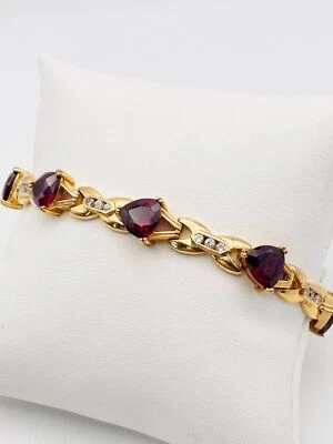 Pulsera tenis rubí cultivada en laboratorio corte billón vermeil oro 18k plata esterlina 925 Foto 1 de 4