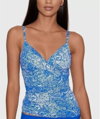New Lauren Ralph Lauren Underwire Tummy Control Blue Swimsuit Tankini Sz 8 MY5 - Image 1 of 4