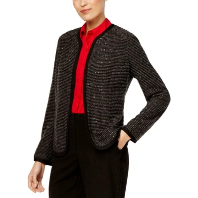 Women's Open Front Blazer Jacket L  Black Sequined Boucle - Image 1 of 3
