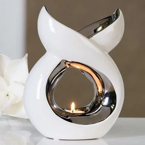 26931 Aromatizador Lago de Cerámica para Luz de Té Blanco Plata H 16,5 cm B 20 cm - Imagen 1 de 1