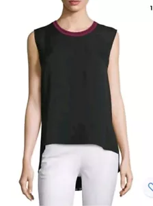 $275 NWT RAG & BONE M Black Romy Tank Vest Top Blouse Plum Trim High Low Hem New - Picture 1 of 16