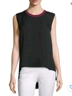 $275 NUEVO CON ETIQUETAS RAG & BONE M Negro Romy Camiseta sin mangas Blusa Ciruela Borde Alto Bajo Dobladillo Nuevo Foto 1 de 4