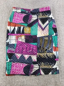 Louis Feraud Quilted Skirt 12 Multicolor Art To Wear Zipper Lined Viscose Silk - Picture 1 of 12