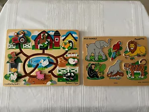 Melissa And Doug & VNTG Small World Combo Wooden Wild & Farm Animals Puzzles - Picture 1 of 8