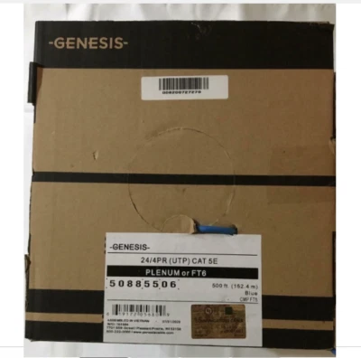 GENESIS 24/4PR CAT 5E Bulk Solid Wire UTP PLENUM BLUE 500ft/ 50885506 - Image 1 of 2