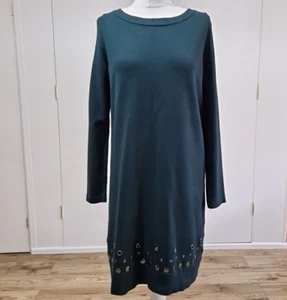 Phase Eight Jumper Dress UK 12 Bottle Green Jewel Tone Studded Shift Knit - Picture 1 of 9