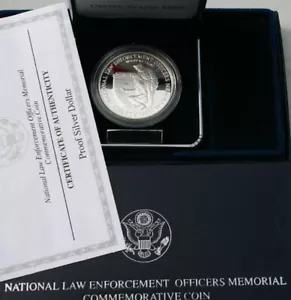 1997 P Proof National Law Enforcement Silver One Dollar Commemorative Coin + Box - Picture 1 of 4