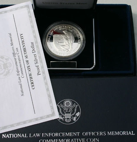 1997 P Proof National Law Enforcement Silver One Dollar Commemorative Coin + Box Cover