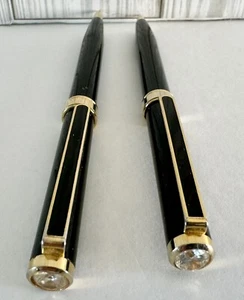 Juego de bolígrafos y lápices vintage negro/dorado con hermosa punta de joya de diamante - Imagen 1 de 9