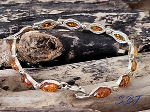 Amber Bracelet sterling silver with a silver 925 Lobster Clasp, length 19cm - Picture 1 of 15
