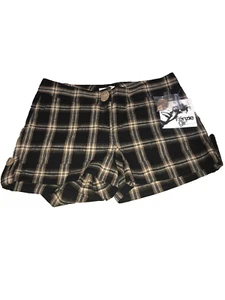 NWTS Kenzie Girl Linen Plaid Shorts Junior Size 5 Women's Chino Black Tan - Picture 1 of 3