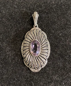 Victorian Sterling Silver & Amethyst Pendant 19th. Century 5.1g JM3 - Picture 1 of 13