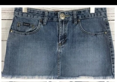 Minifalda de mezclilla de tiro bajo SQUEEZE súper micro dobladillo deshilachado talla 7/8 de colección años 90  Foto 1 de 4