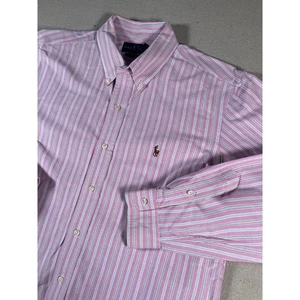 Vintage Polo Ralph Lauren Mens Button Down Size L Pink Stripe Preppy Y2K - Picture 1 of 6