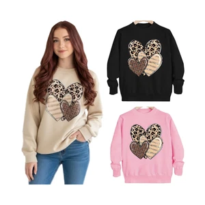 Damen Langarm Herz Streifen Leopard Rundhals Sweatshirt Plus Größe 8-24 - Bild 1 von 5