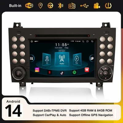 Android 14 DAB+ 8-Core 64GB Autoradio CarPlay Navi Mercedes SLK Classe R171 W171 - Imagen 1 de 4