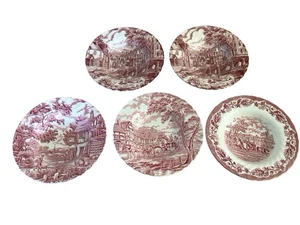 Vintage Myott & Son Old England Red & White Rimmed Soup Bowl Ø22cm H4cm Depth3cm - Picture 1 of 13