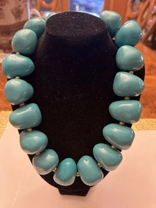 "COLLAR DE GUIJARROS TURQUESA IMITACIÓN GRUESO FIRMADO KENNETH J LANE KJL 18"" DE COLECCIÓN AÑOS 70" - Imagen 1 de 14