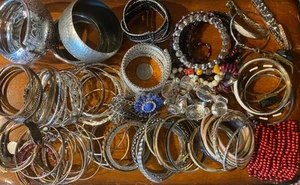 Lote de joyas brazalete pulsera 3 libras mezclado vintage plata tono oro estrás - Imagen 1 de 10